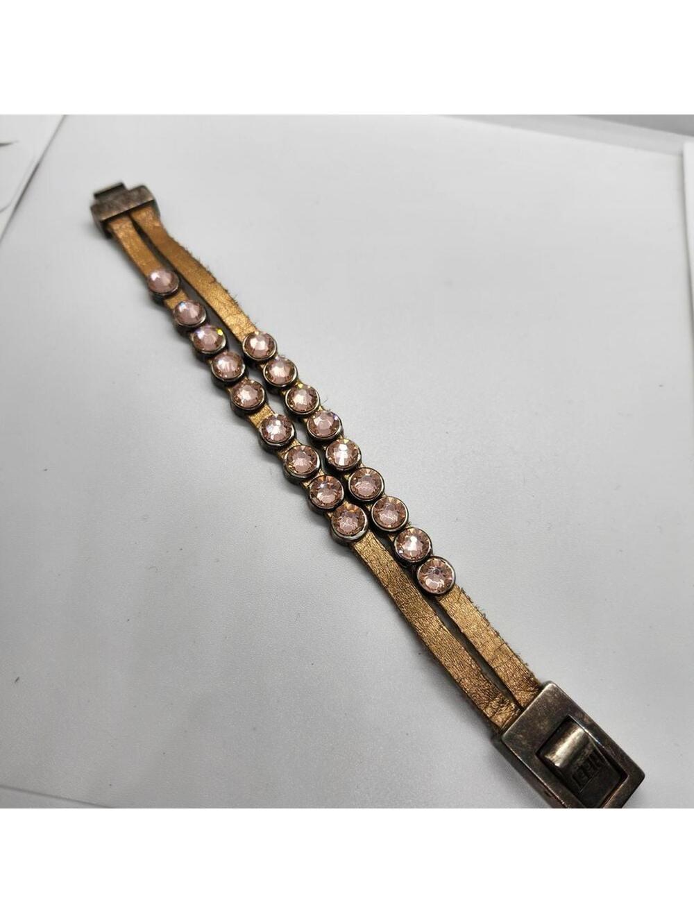 Vintage Leather Bracelet with Pink Gemstones HEET - Boutique Buy